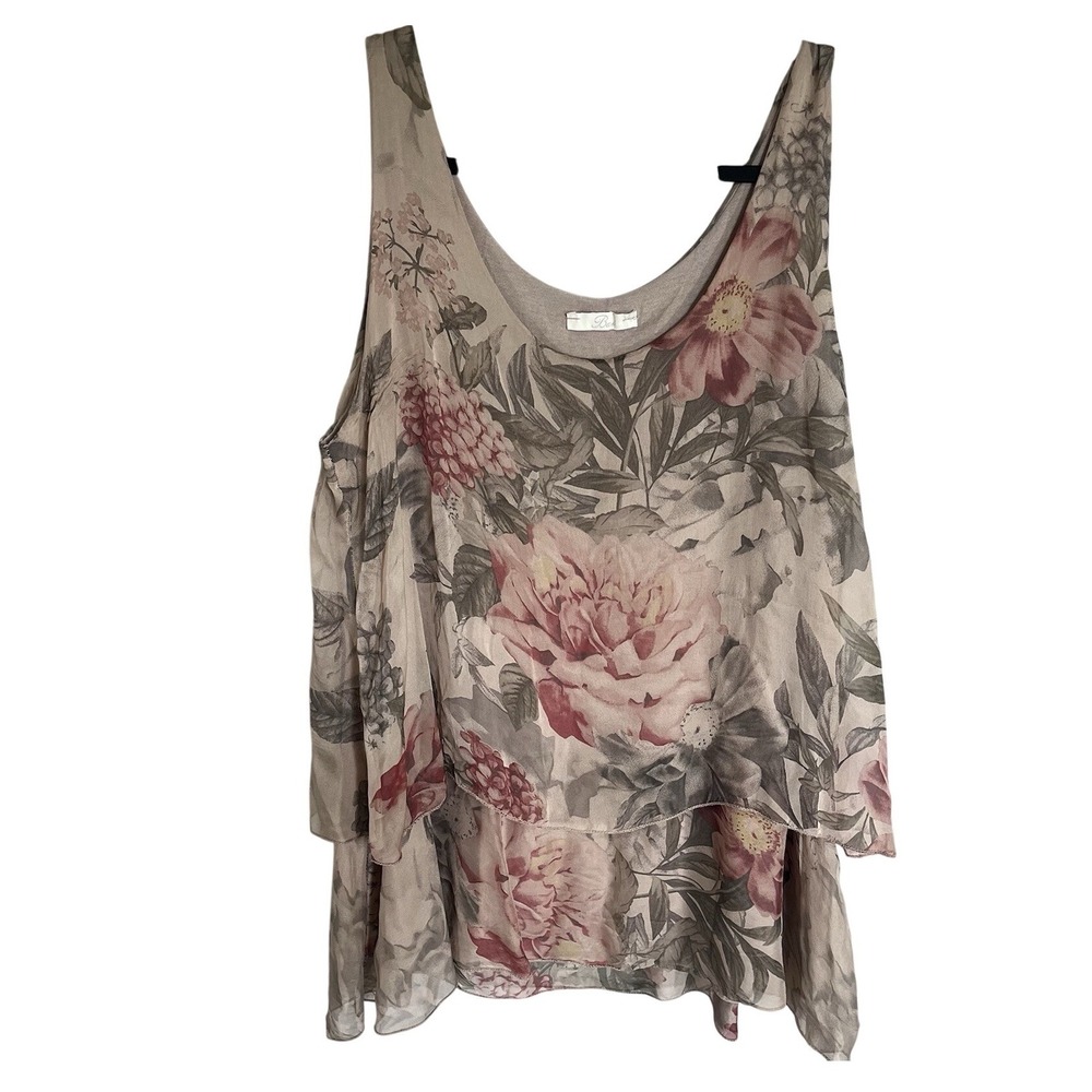 Baci 100% Silk Floral Tank Top Shirt Women's Large Coquette Romantic Layered